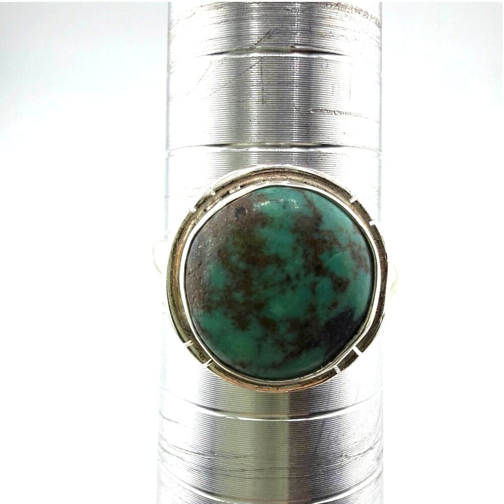 Chunky Turquoise Sterling Silver Ring Bohemian Statement Artisan Jewelry 9.5